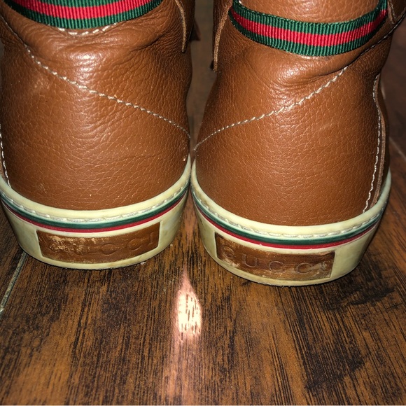 Gucci Leather Monogram Hightop Sneakers Brown SZ9.5 - Picture 9 of 12